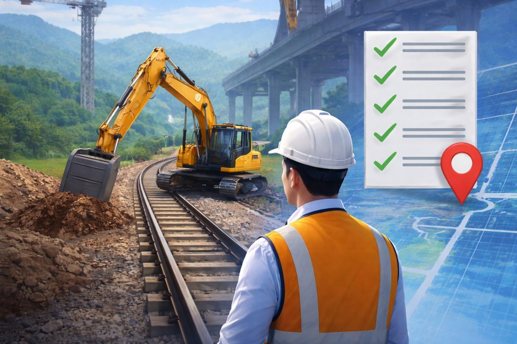 Maquinaria trabajando en la construcción del Tren Panamá–Chiriquí durante la etapa actual del proyecto en 2026