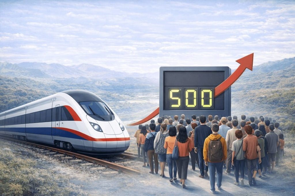 Ilustración del Tren Panamá Chiriquí mostrando la capacidad de transporte de pasajeros y la demanda del sistema ferroviario.