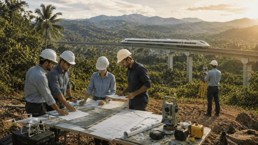 Ingenieros realizan estudios de ingeniería y factibilidad para el proyecto del Tren Panamá Chiriquí antes del inicio de su construcción.