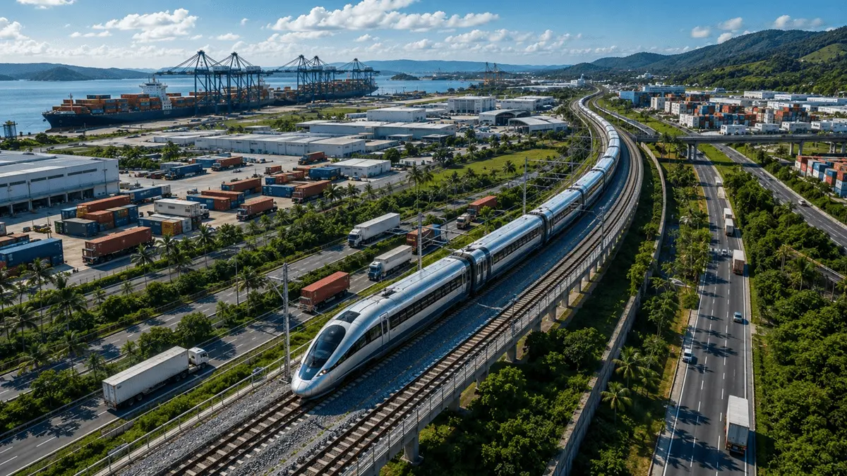 Tren Panamá Chiriquí conectado con una zona franca, centros logísticos y transporte de carga en Panamá.